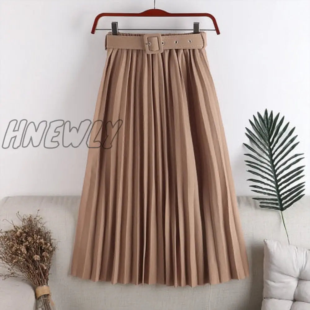 Hnewly New High Waist Women's Pleated Skirts with Belted Spring Summer Minimalism Elegant Office Female Mi-long Skirt Saia