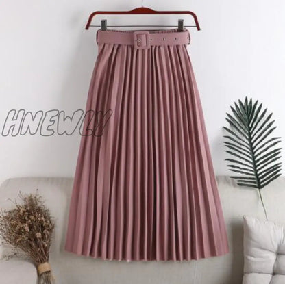 Hnewly New High Waist Women's Pleated Skirts with Belted Spring Summer Minimalism Elegant Office Female Mi-long Skirt Saia