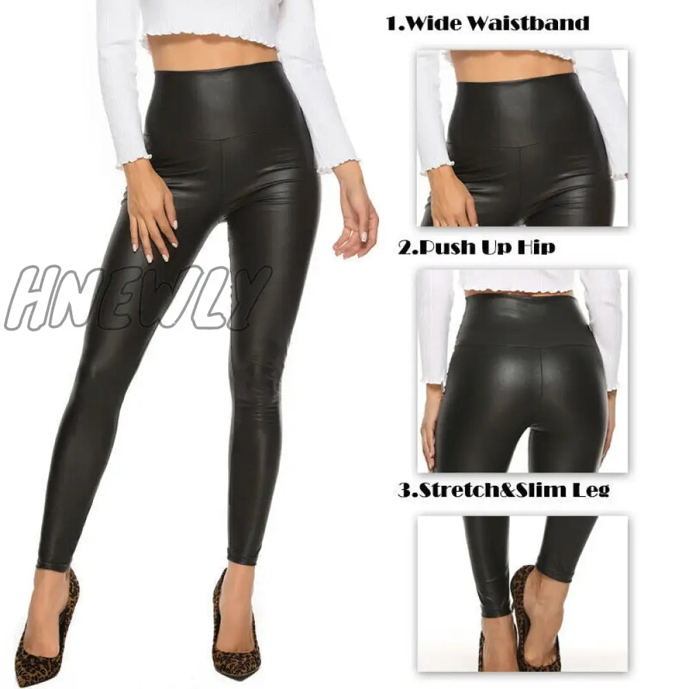 xsrrr New Leather Shiny Sexy Leggings for Women Vadim Summer High Waist Black Stretchy Faux Leather Pant Mujer Leggings Ropa