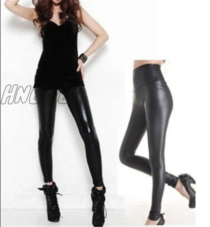 xsrrr New Leather Shiny Sexy Leggings for Women Vadim Summer High Waist Black Stretchy Faux Leather Pant Mujer Leggings Ropa