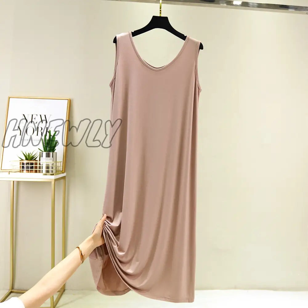 Hnewly New Modal Mid-Length V-Neck Vest Dress Bottoming Night Shirt Women's Nightgowns Plus Fat Large Size Summer Nightdress XXL