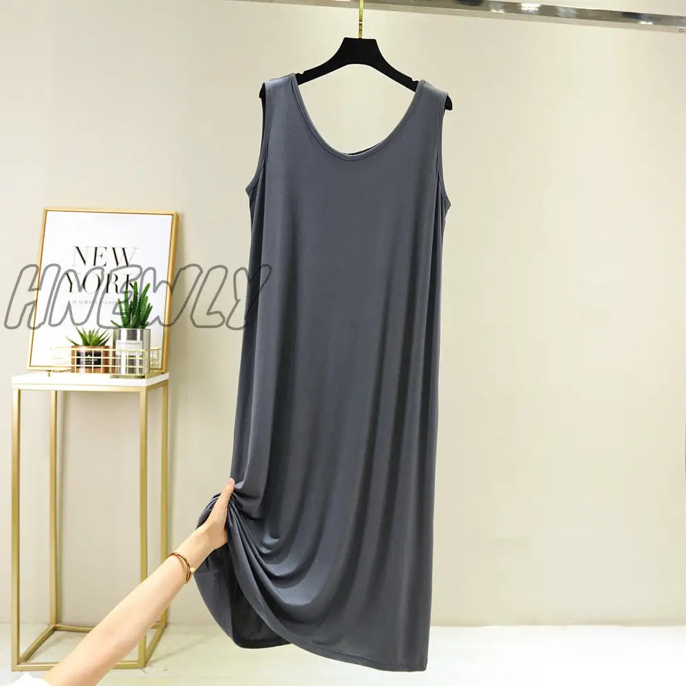 Hnewly New Modal Mid-Length V-Neck Vest Dress Bottoming Night Shirt Women's Nightgowns Plus Fat Large Size Summer Nightdress XXL