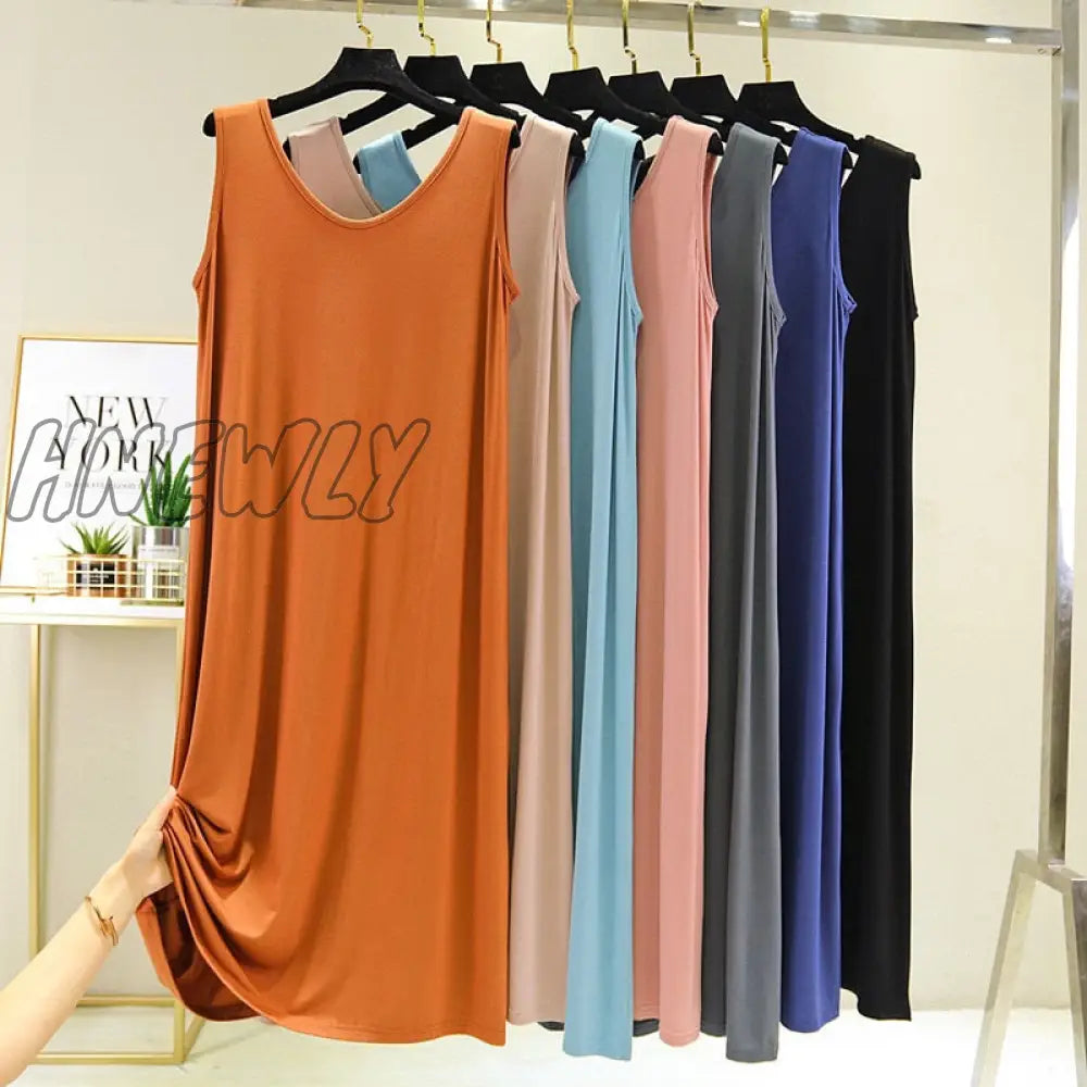 Hnewly New Modal Mid-Length V-Neck Vest Dress Bottoming Night Shirt Women's Nightgowns Plus Fat Large Size Summer Nightdress XXL