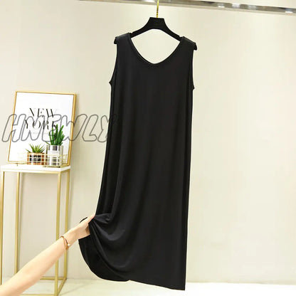 Hnewly New Modal Mid-Length V-Neck Vest Dress Bottoming Night Shirt Women's Nightgowns Plus Fat Large Size Summer Nightdress XXL