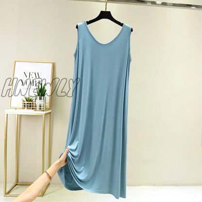 Hnewly New Modal Mid-Length V-Neck Vest Dress Bottoming Night Shirt Women's Nightgowns Plus Fat Large Size Summer Nightdress XXL