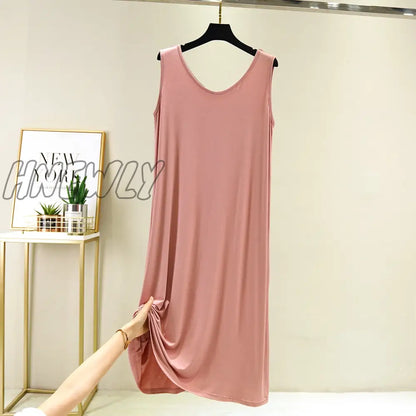 Hnewly New Modal Mid-Length V-Neck Vest Dress Bottoming Night Shirt Women's Nightgowns Plus Fat Large Size Summer Nightdress XXL