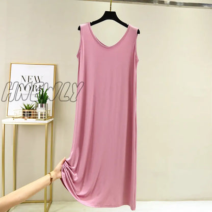 Hnewly New Modal Mid-Length V-Neck Vest Dress Bottoming Night Shirt Women's Nightgowns Plus Fat Large Size Summer Nightdress XXL