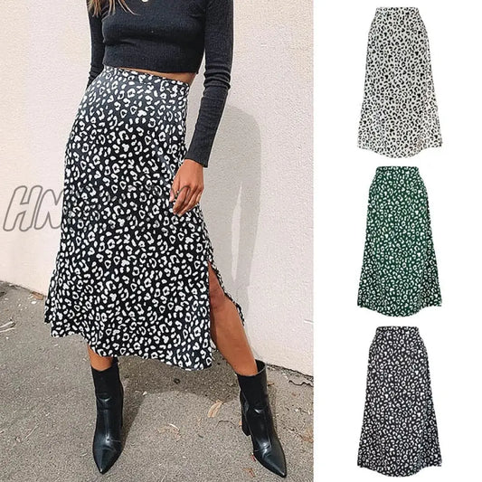 xsrrr New Sexy Leopard Print Chiffon Split Skirt Casual Fashion Long Skirts for Women Spring Summer Zip Elegant Female Skirt