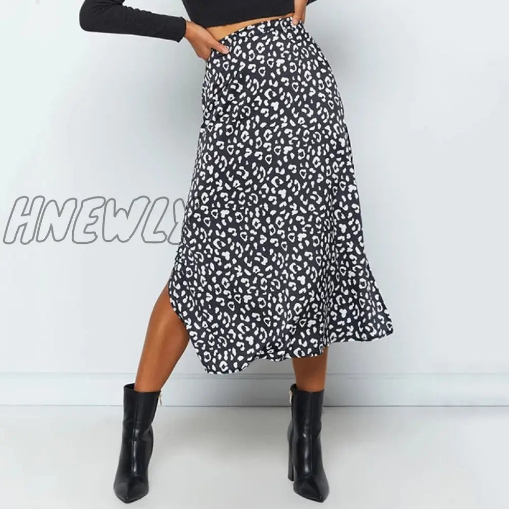 xsrrr New Sexy Leopard Print Chiffon Split Skirt Casual Fashion Long Skirts for Women Spring Summer Zip Elegant Female Skirt