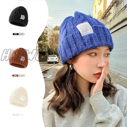 Hnewly New Solid Women Wool Hat Autumn Winter Warm Ear Protection Female Knitted Hat Couple Fashion Leisure Beanie Knitted Caps