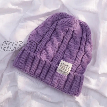 Hnewly New Solid Women Wool Hat Autumn Winter Warm Ear Protection Female Knitted Hat Couple Fashion Leisure Beanie Knitted Caps