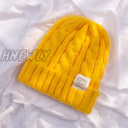 Hnewly New Solid Women Wool Hat Autumn Winter Warm Ear Protection Female Knitted Hat Couple Fashion Leisure Beanie Knitted Caps