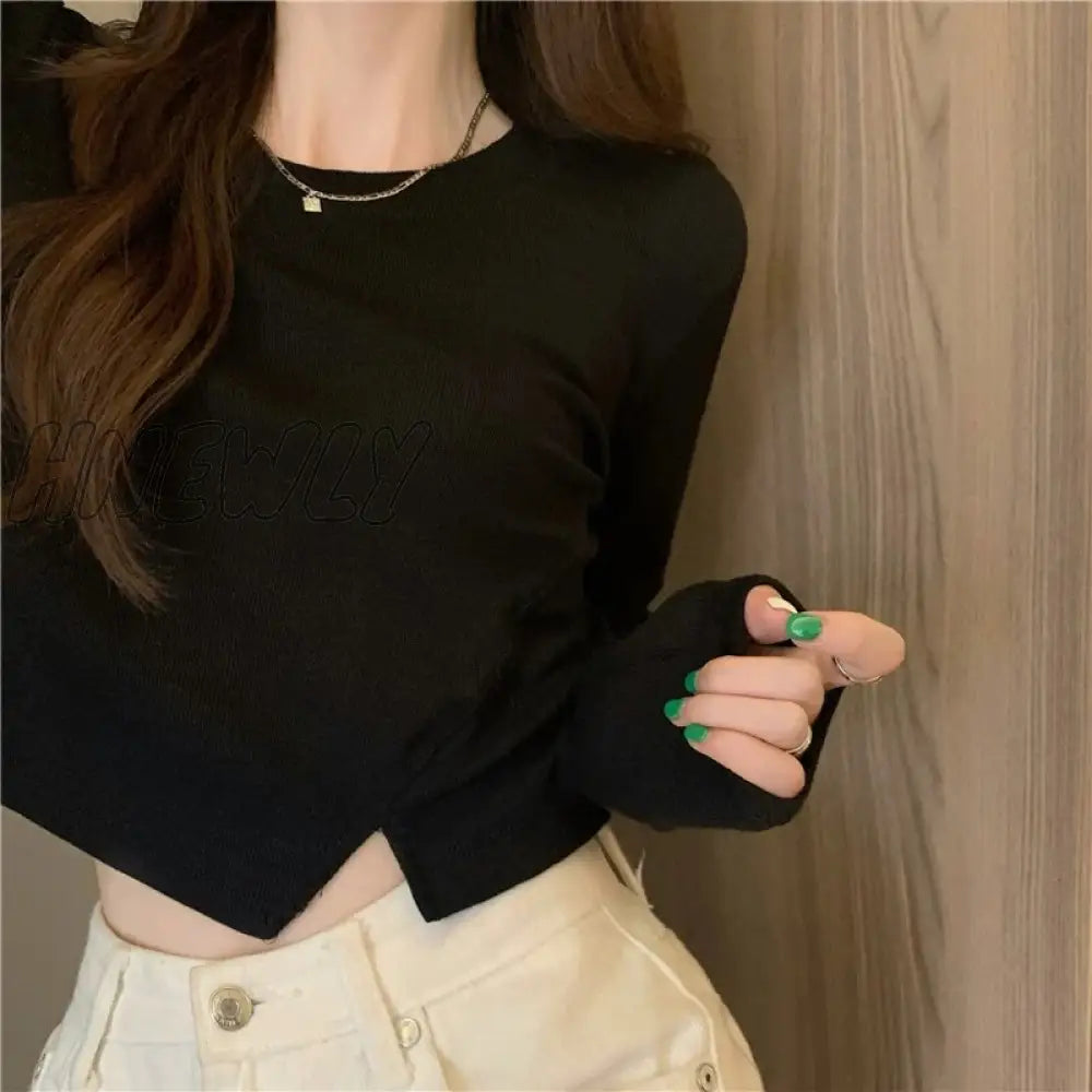 xsrrr New Spring Fashion Y2K T-shirt Woman Vintage Long Sleeve Tee Shirt Femme Basic Solid Crop Top Women Solid Sexy Clothes Tshirt