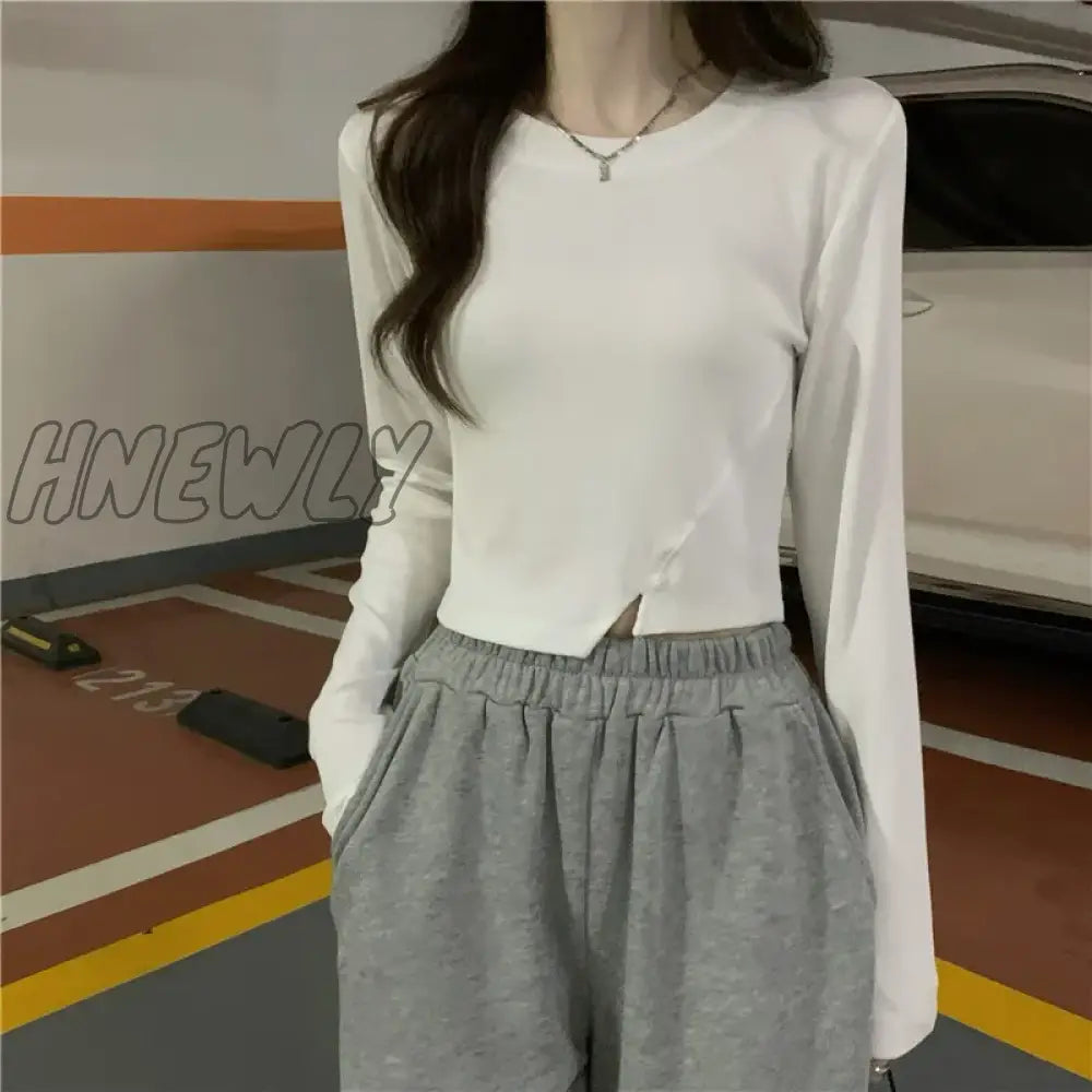 xsrrr New Spring Fashion Y2K T-shirt Woman Vintage Long Sleeve Tee Shirt Femme Basic Solid Crop Top Women Solid Sexy Clothes Tshirt