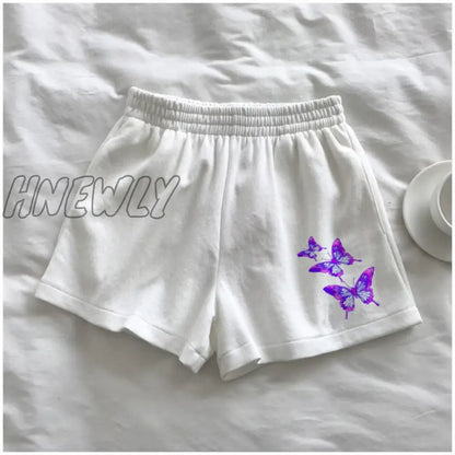 Hnewly new summer shorts slim fit female butterfly shorts outdoor sports elastic waist office ladies medium pastel boaters