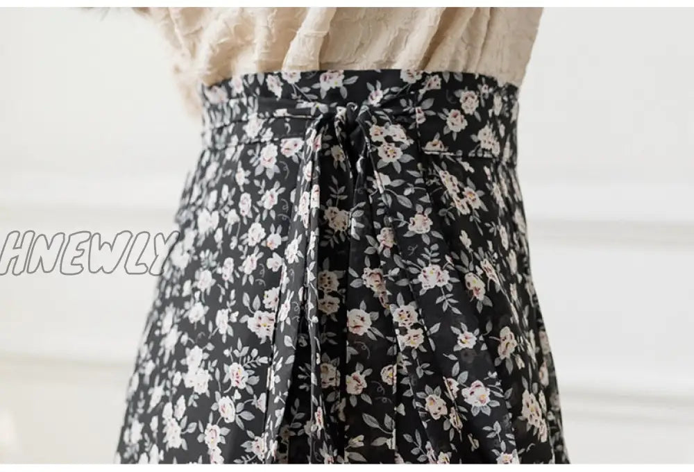 Hnewly New Summer Skirts Female Elegant French Style Ruffled Fishtail A-line High Waist Adjustable One-piece Floral Skirt