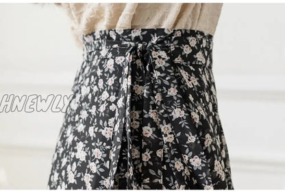 Hnewly New Summer Skirts Female Elegant French Style Ruffled Fishtail A-line High Waist Adjustable One-piece Floral Skirt