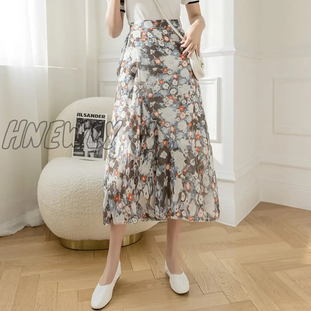 Hnewly New Summer Skirts Female Elegant French Style Ruffled Fishtail A-line High Waist Adjustable One-piece Floral Skirt