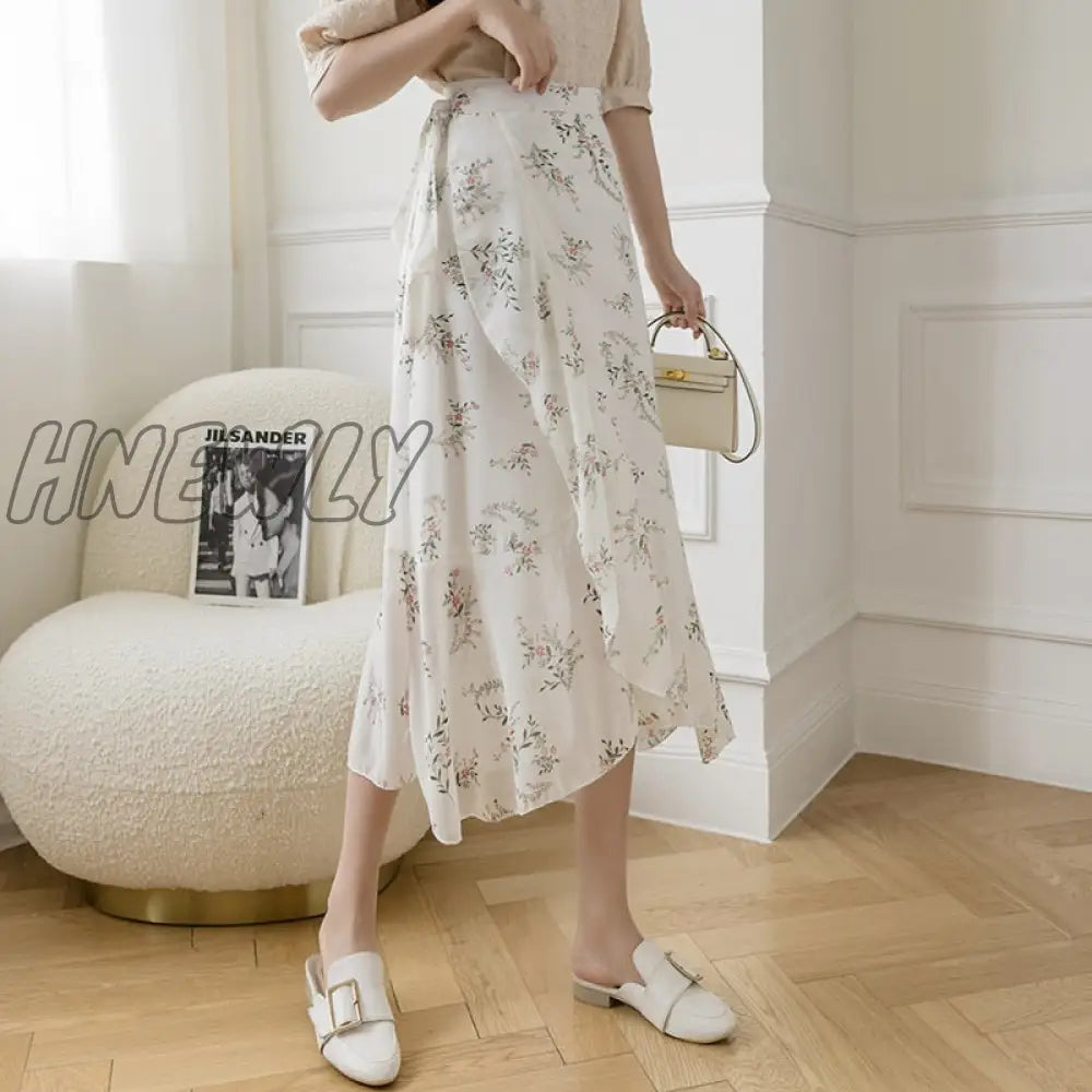 Hnewly New Summer Skirts Female Elegant French Style Ruffled Fishtail A-line High Waist Adjustable One-piece Floral Skirt