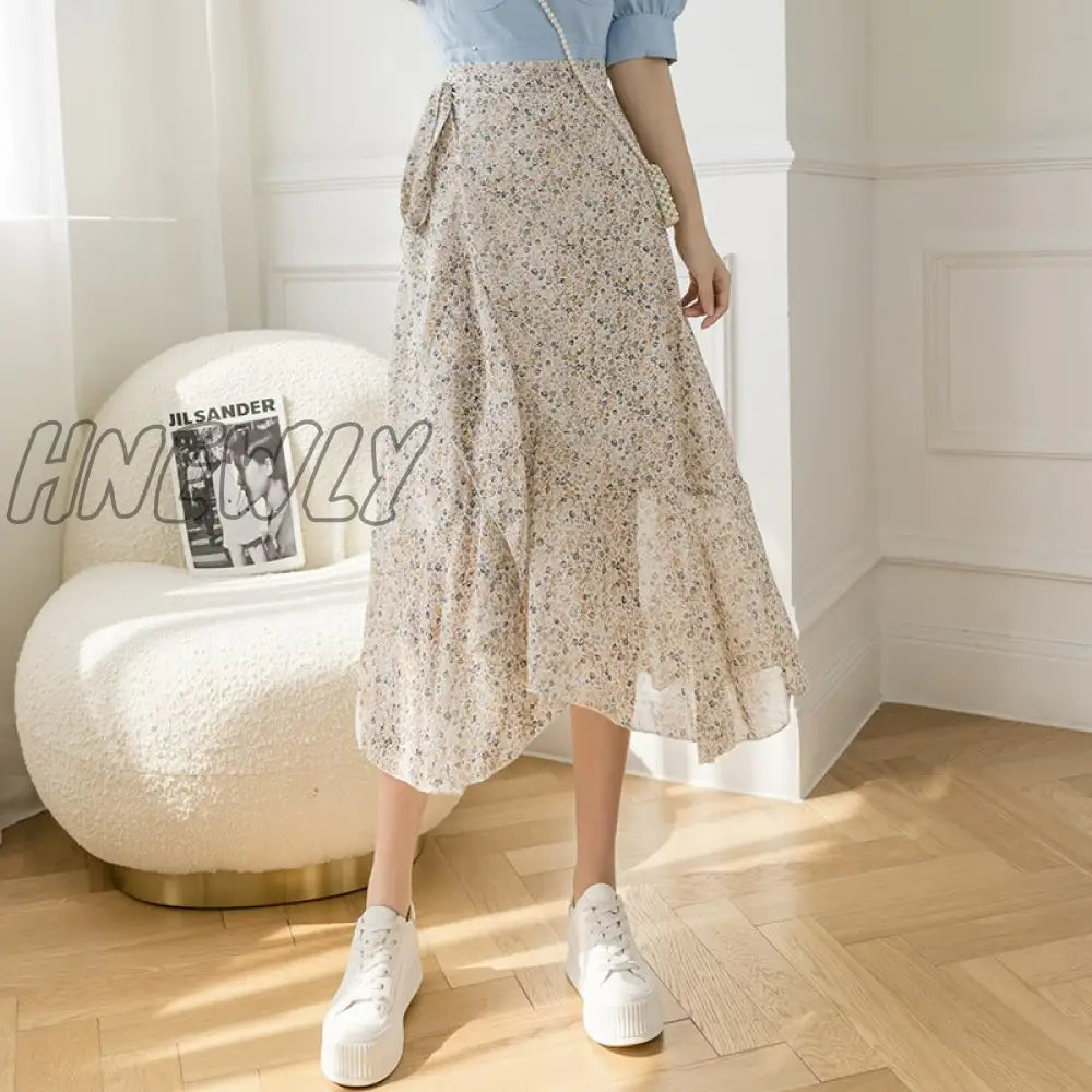 Hnewly New Summer Skirts Female Elegant French Style Ruffled Fishtail A-line High Waist Adjustable One-piece Floral Skirt