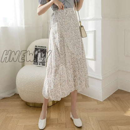 Hnewly New Summer Skirts Female Elegant French Style Ruffled Fishtail A-line High Waist Adjustable One-piece Floral Skirt