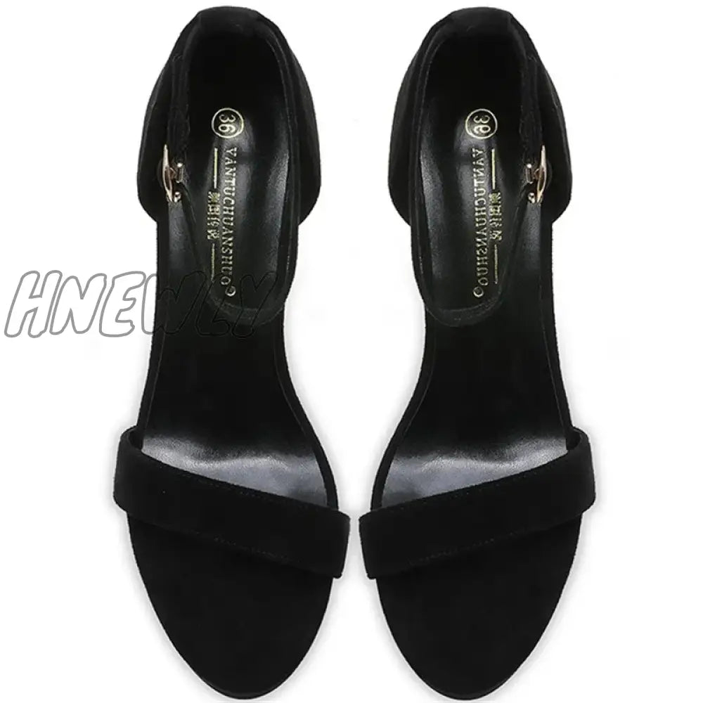 Hnewly New Summer Women 12cm High Heels 2cm Platform Suede Black Sandals Lady Stiletto Heels Strappy Sandles Catwalk Fetish Shoes