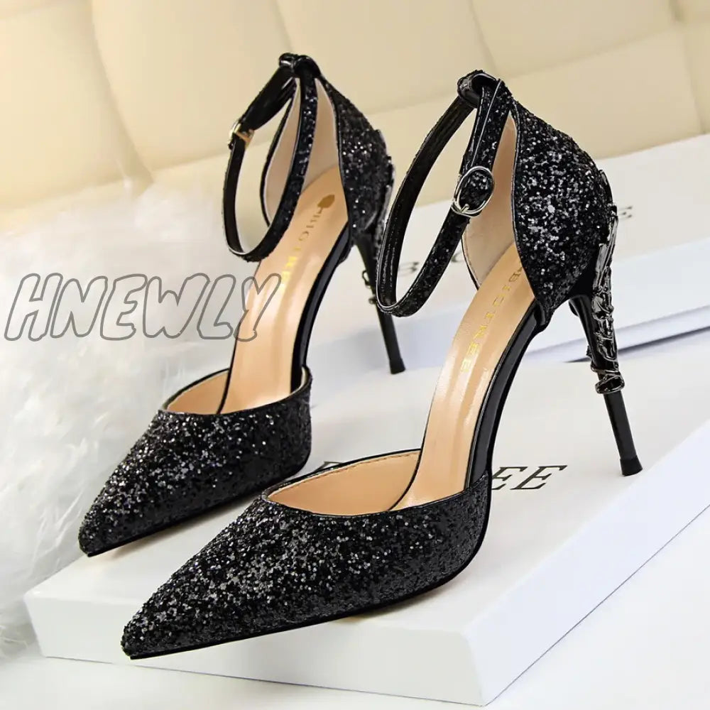 Hnewly New Summer Women 7.5cm 9.5cm High Heels Bling Sandals Lady Wedding Bridal Low Heels Gold Silver Sandles Sparkly Sequins Shoes