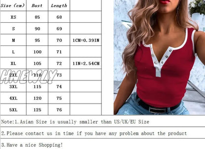 Hnewly New Summer Women Half-open Button Knit Tank Tops V-Neck Sleeveless  Slim Splice Tops Oversize S-5XL Woman Street Vest Shirt Tee