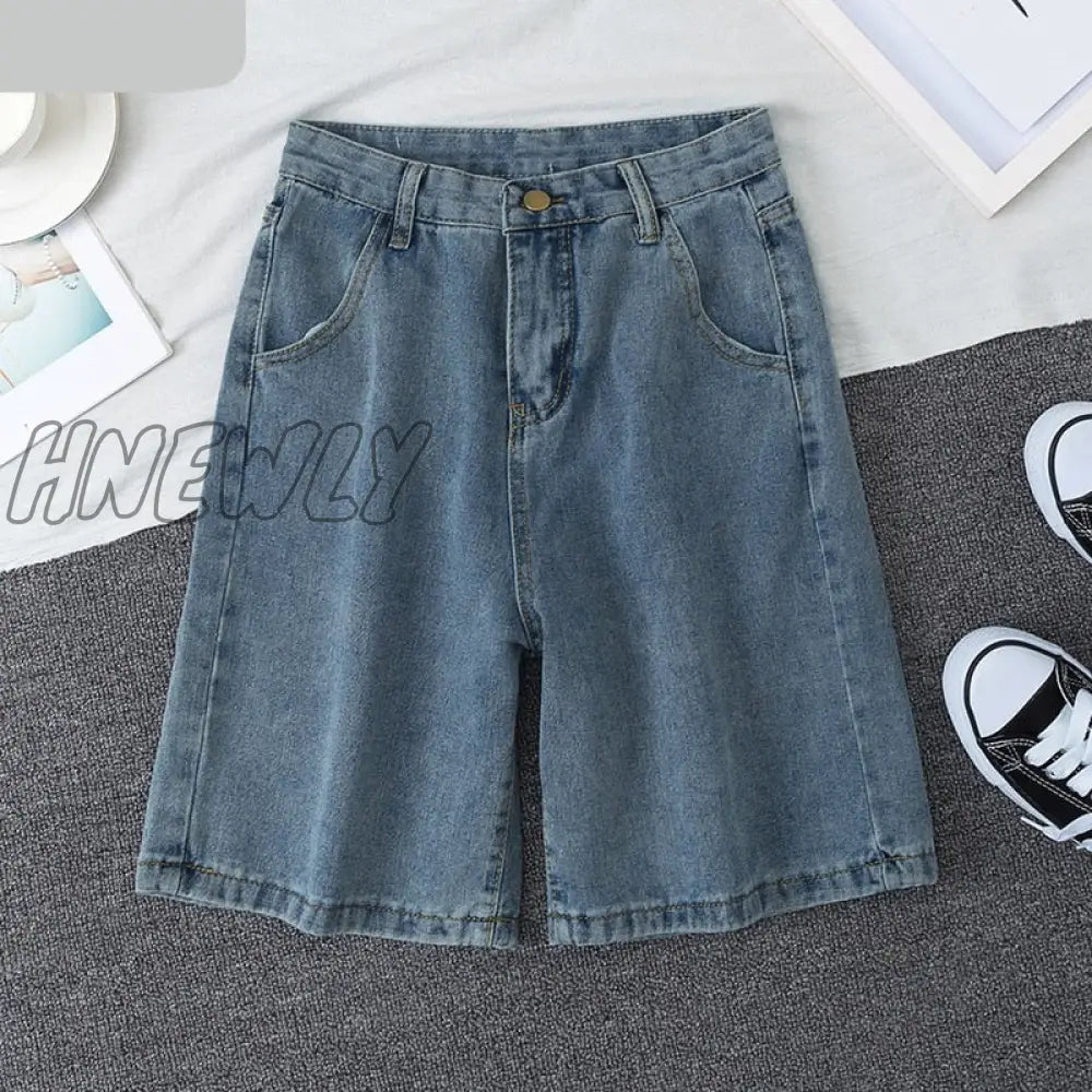 xsrrr New Summer Women High Waist Blue Wide Leg Denim Shorts Casual Female Solid Streetwear Stright Jeans Bermuda Shorts