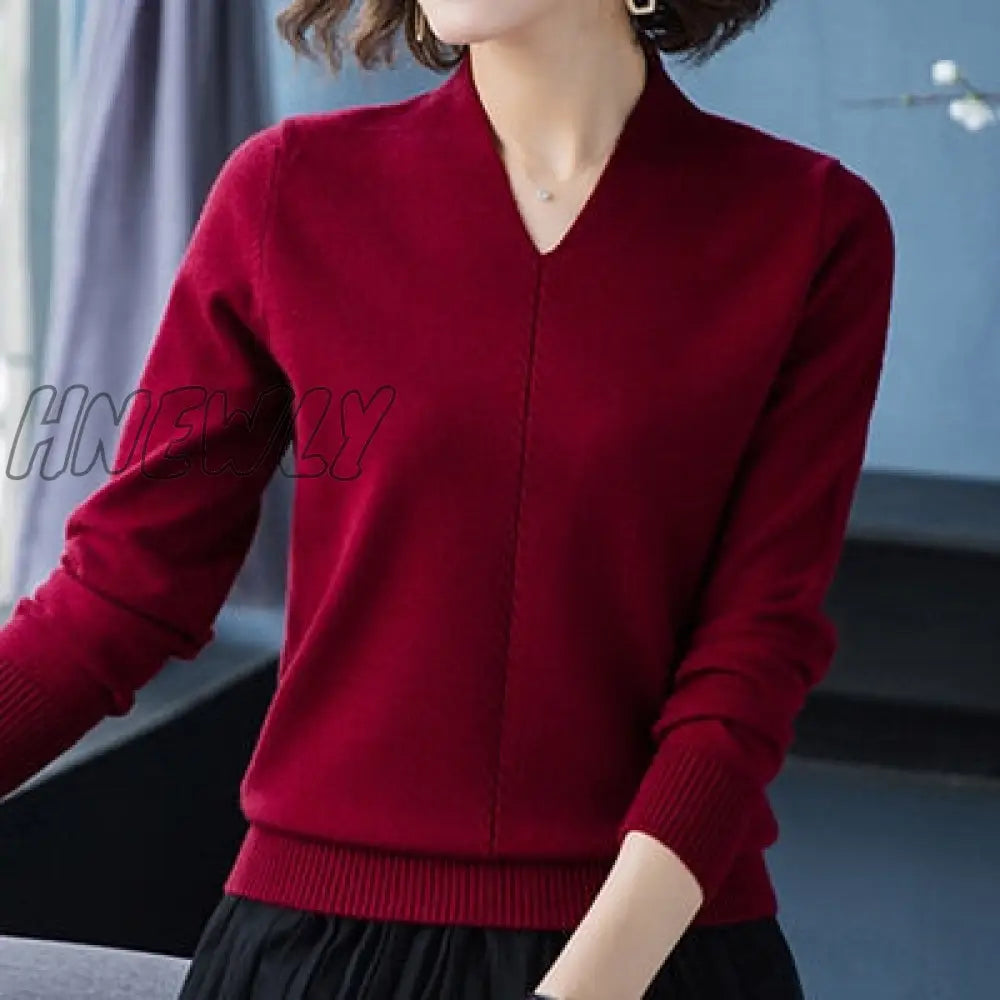 xsrrr New Winter Fall Sweater Knitted V-Neck Casual Pullover Women Long Sleeve Female Clothes Womens Sweater Pullover Jumpers Mujer