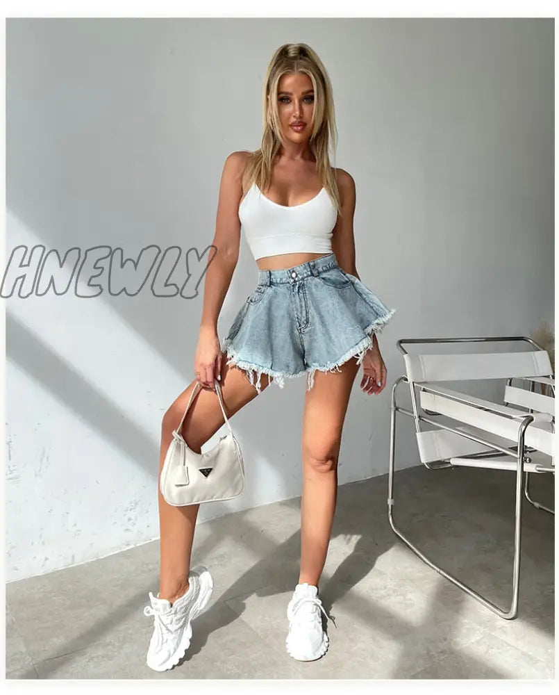 Hnewly New Women Denim Shorts With Holes And High Waist Loose Tassel Jeans S-XXL Street Wear Trendy Summer Fits