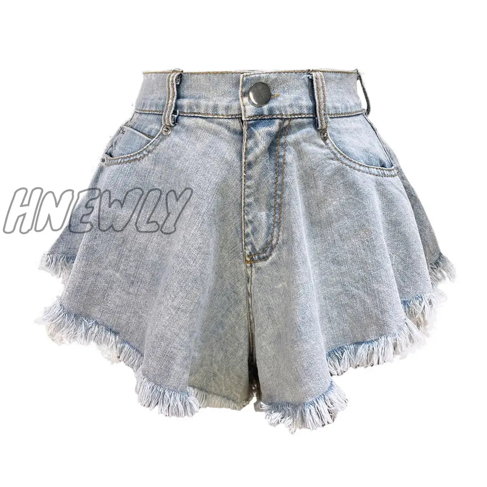 Hnewly New Women Denim Shorts With Holes And High Waist Loose Tassel Jeans S-XXL Street Wear Trendy Summer Fits