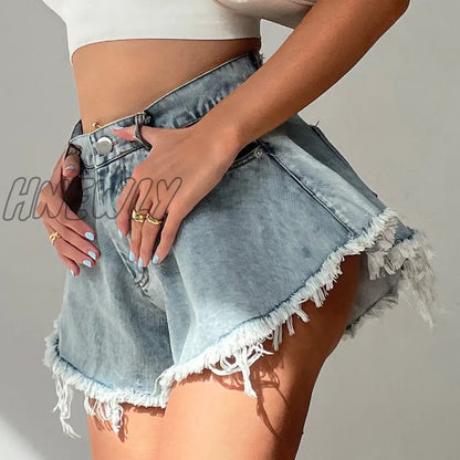 Hnewly New Women Denim Shorts With Holes And High Waist Loose Tassel Jeans S-XXL Street Wear Trendy Summer Fits