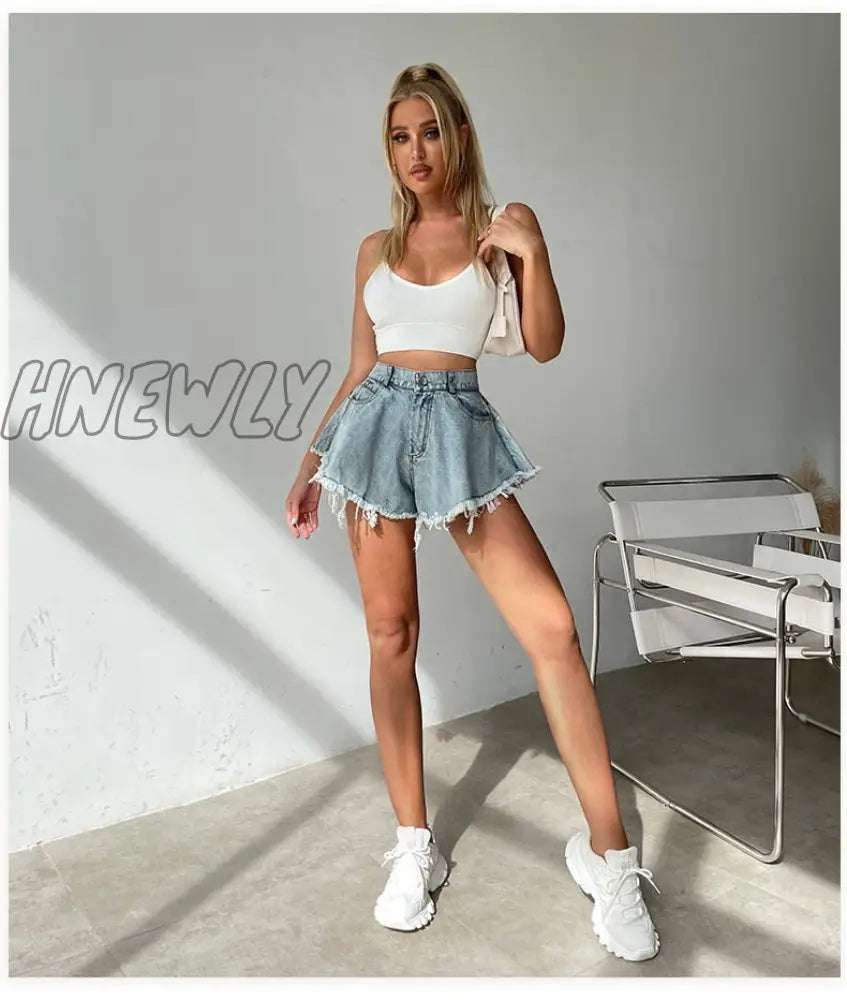 Hnewly New Women Denim Shorts With Holes And High Waist Loose Tassel Jeans S-XXL Street Wear Trendy Summer Fits