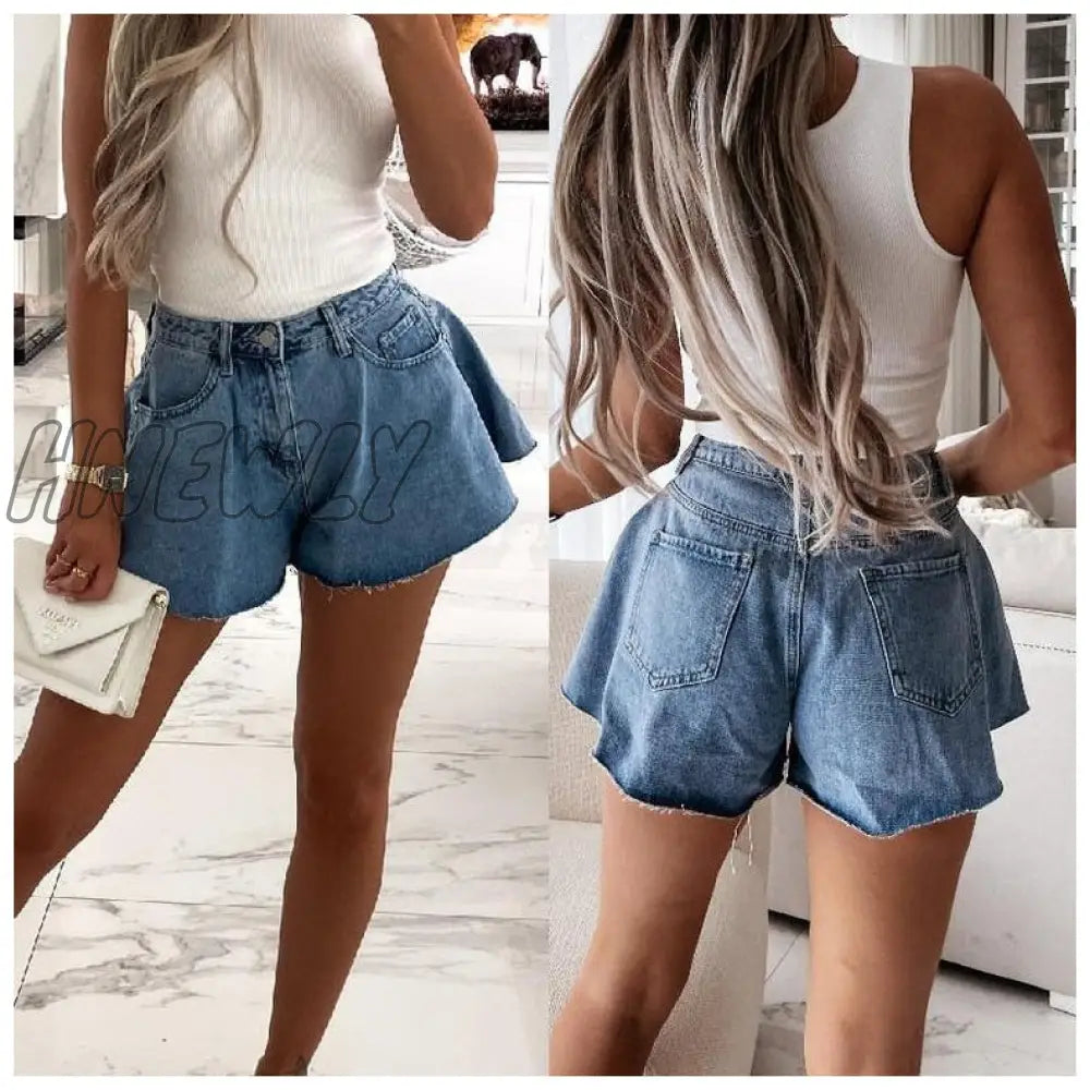 Hnewly New Women Denim Shorts With Holes And High Waist Loose Tassel Jeans S-XXL Street Wear Trendy Summer Fits