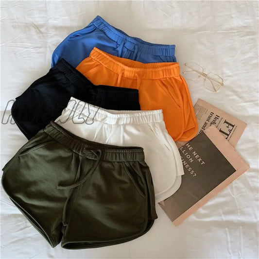 xsrrr New Women Short Pant Casual Lady All-match Loose Solid Soft Cotton summer Leisure Female Workout Waistband Skinny Stretch Shorts