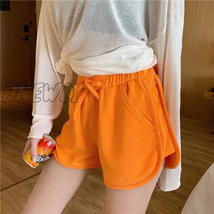 xsrrr New Women Short Pant Casual Lady All-match Loose Solid Soft Cotton summer Leisure Female Workout Waistband Skinny Stretch Shorts