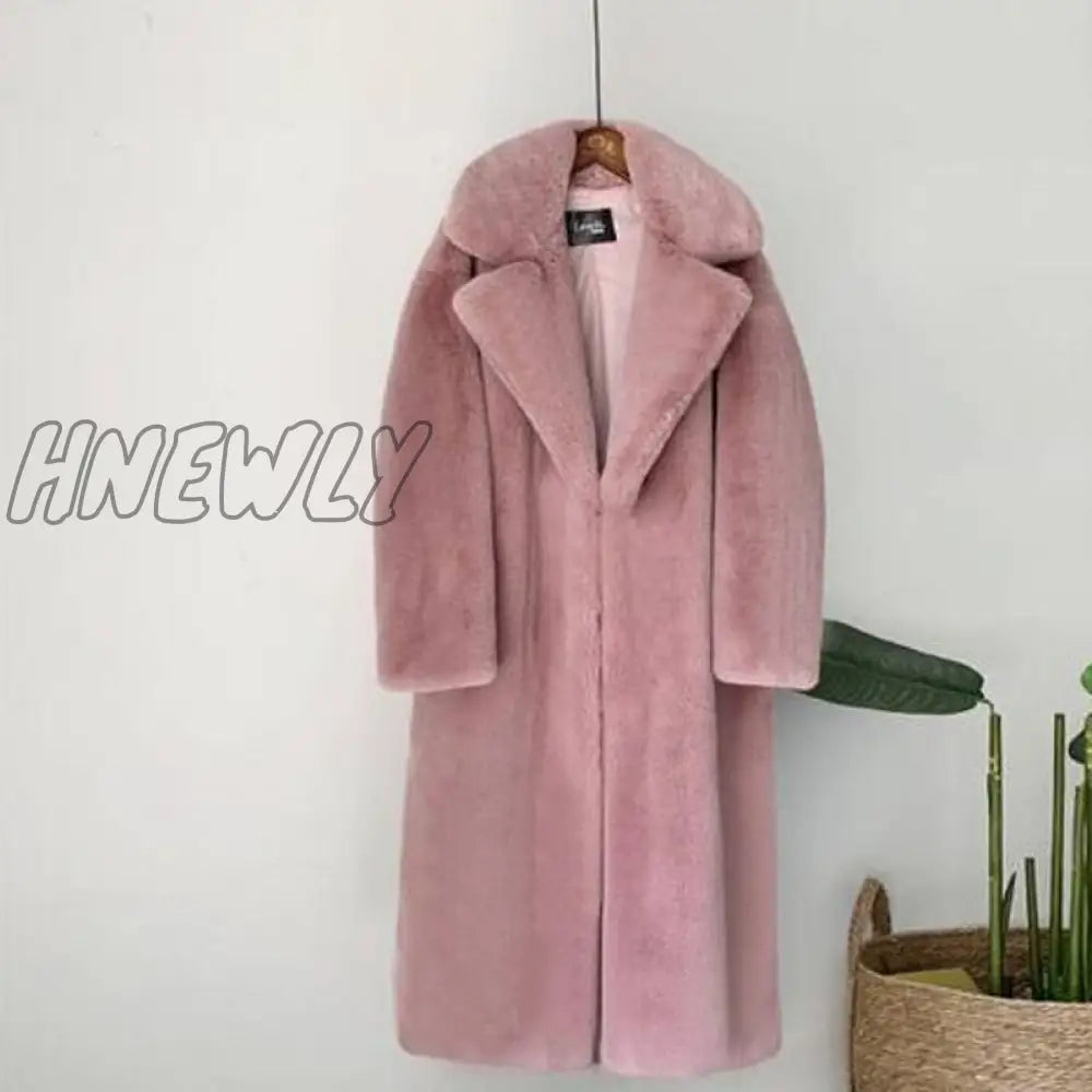 Hnewly New Women Winter Warm Faux Fur Coat Thick Women Long Coat Turn Down Collar Women Warm Coat With Belt Casaco Feminino