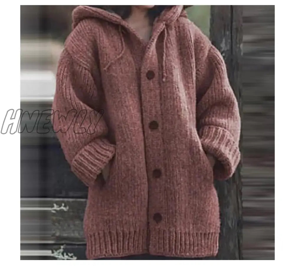 Hnewly New Women's Cardigans Sweater Coat Warm Sweater Coats Loose Wool Knitted Coat Autumn Winter Women Long Cardigan Oversized Hooded