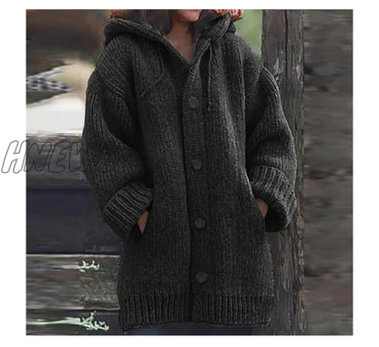 Hnewly New Women's Cardigans Sweater Coat Warm Sweater Coats Loose Wool Knitted Coat Autumn Winter Women Long Cardigan Oversized Hooded