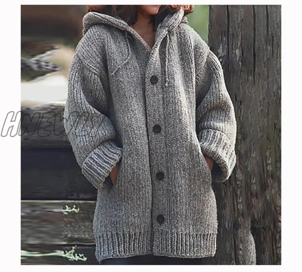 Hnewly New Women's Cardigans Sweater Coat Warm Sweater Coats Loose Wool Knitted Coat Autumn Winter Women Long Cardigan Oversized Hooded