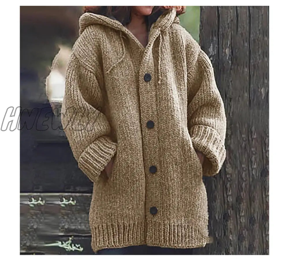 Hnewly New Women's Cardigans Sweater Coat Warm Sweater Coats Loose Wool Knitted Coat Autumn Winter Women Long Cardigan Oversized Hooded