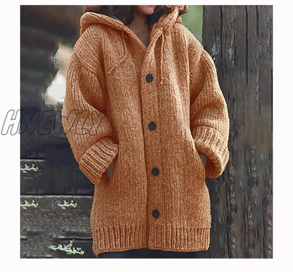 Hnewly New Women's Cardigans Sweater Coat Warm Sweater Coats Loose Wool Knitted Coat Autumn Winter Women Long Cardigan Oversized Hooded