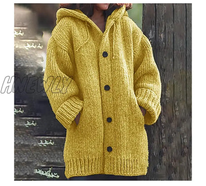 Hnewly New Women's Cardigans Sweater Coat Warm Sweater Coats Loose Wool Knitted Coat Autumn Winter Women Long Cardigan Oversized Hooded