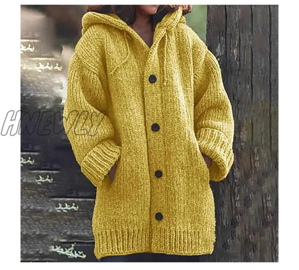 Hnewly New Women's Cardigans Sweater Coat Warm Sweater Coats Loose Wool Knitted Coat Autumn Winter Women Long Cardigan Oversized Hooded