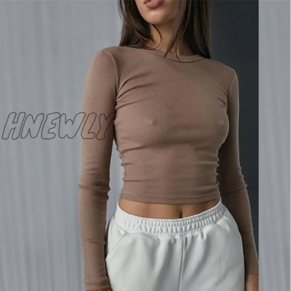 xsrrr O Neck Long Sleeve Shirt Women Ribbed Sexy Cropped Tops Spring Black Casual Skinny Slim Basic Woman T Shirts White