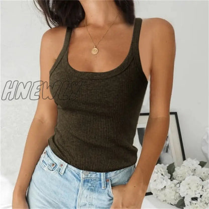 xsrrr O Neck Summer Knit Top Sleeveless Women Sexy Basic T Shirt White Off Shoulder Ribbed Black Tank Top Casual