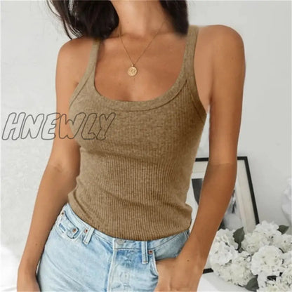 xsrrr O Neck Summer Knit Top Sleeveless Women Sexy Basic T Shirt White Off Shoulder Ribbed Black Tank Top Casual