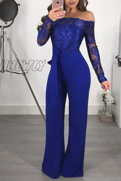 xsrrr Off Shoulder Sexy Lace Jumpsuit Summer Fashion Clothing Wide Leg Jumpsuit Long Sleeve Elegant Bodycon Rompers One Piece Overalls