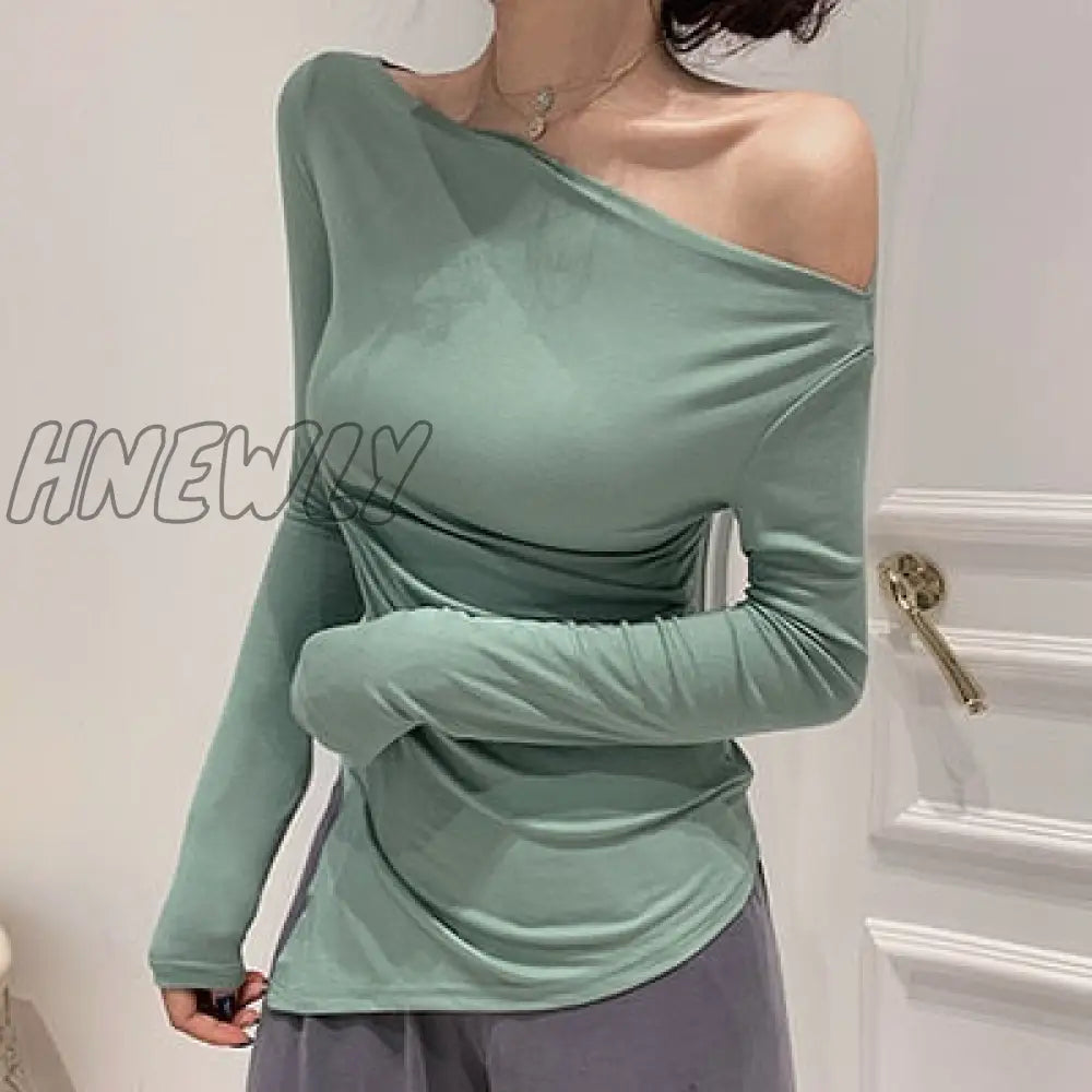 xsrrr Off Shoulder Tshirt Woman Backless Sexy T Shirt Women T-Shirt Long Sleeve Korean Style Slim Elasticity Womens Clothing Spring Outfits Trends